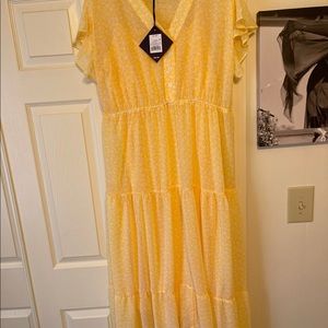 Ava & Viv Yellow Floral Midi Chiffon Dress - Plus 2x